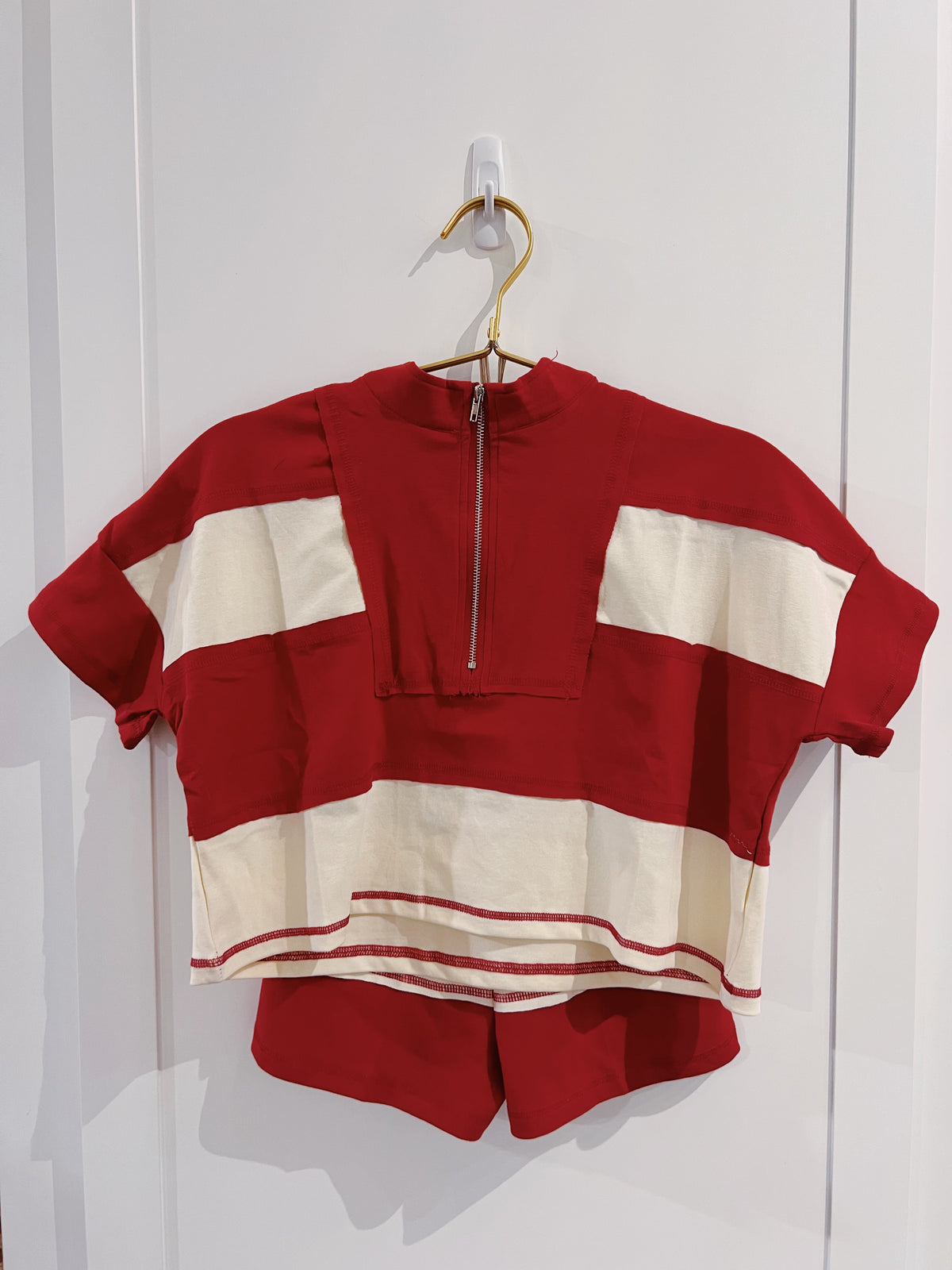 Hayden Crimson/Cream Half Zip Short Set