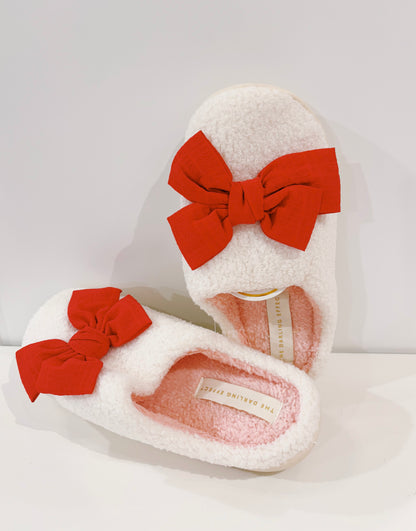 Red Bow Fuzzy Slippers