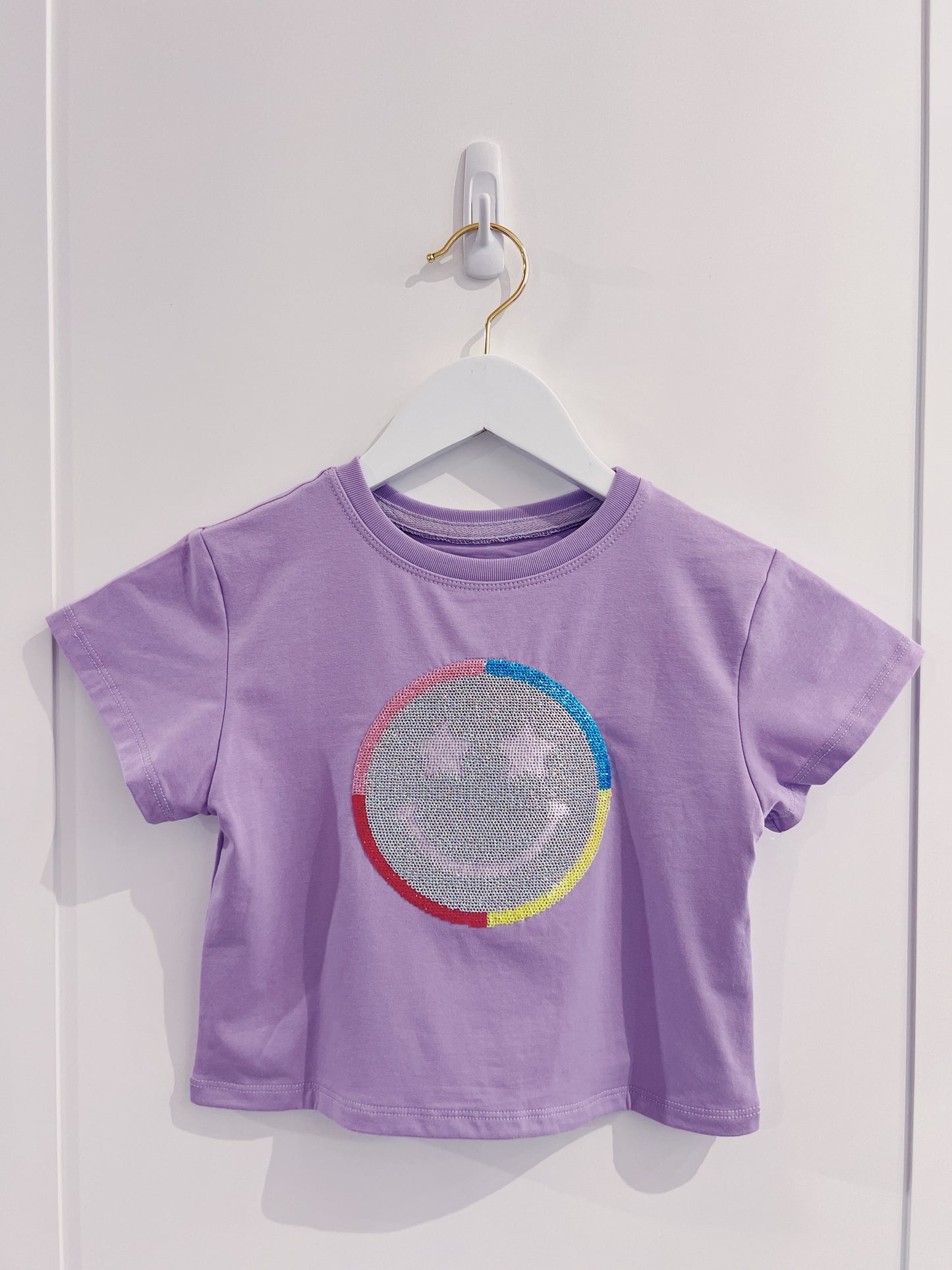 Azarhia Sequin Star Smiley Face Lavender Boxy Tee