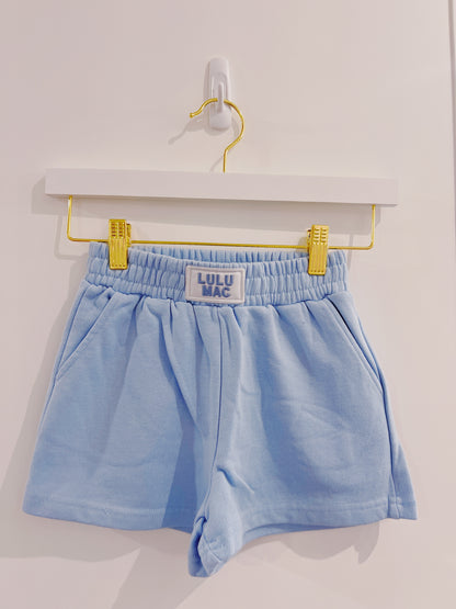LuLu Mac Kid Terry Cloth Shorts- Light Blue