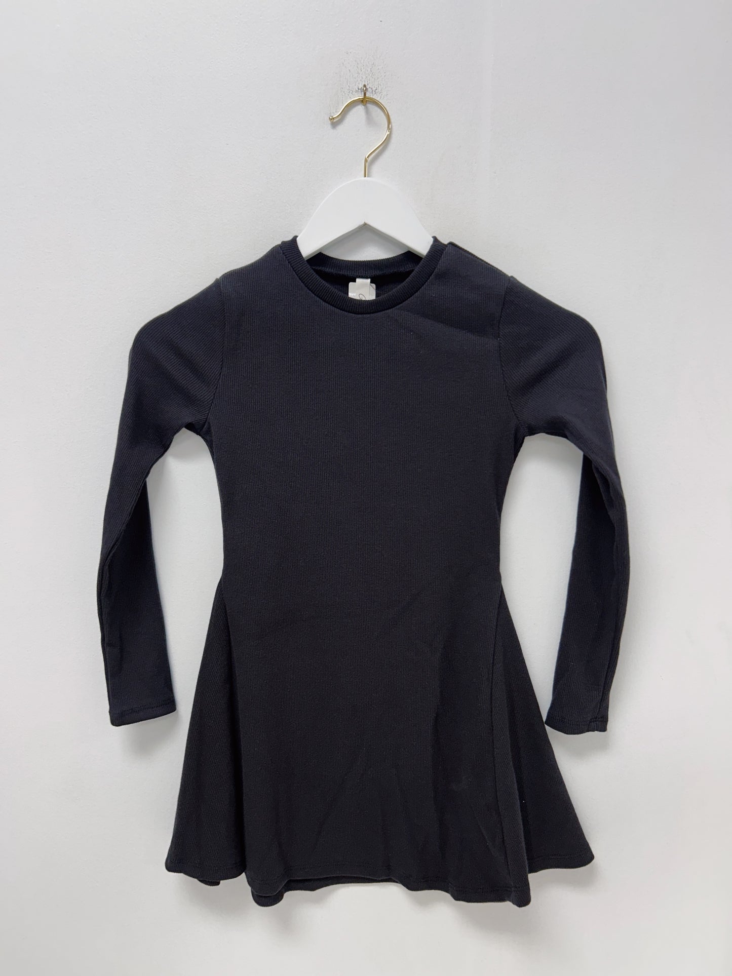 Good Girl Black Cotton rib Flare Mini Dress