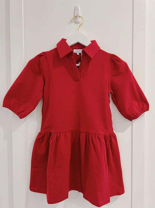 Pleat Red Sibley Sweatshirt Dress