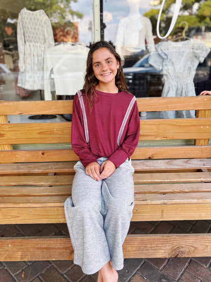 Erge Burgundy French Terry L/S Top