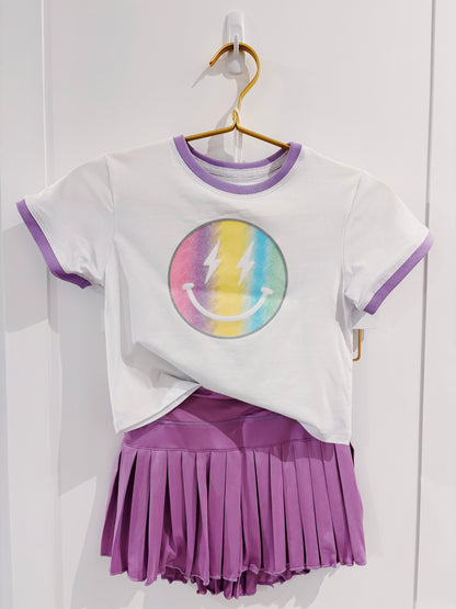 Azarhia Glitter Pastel Rainbow Smiley Boxy Tee