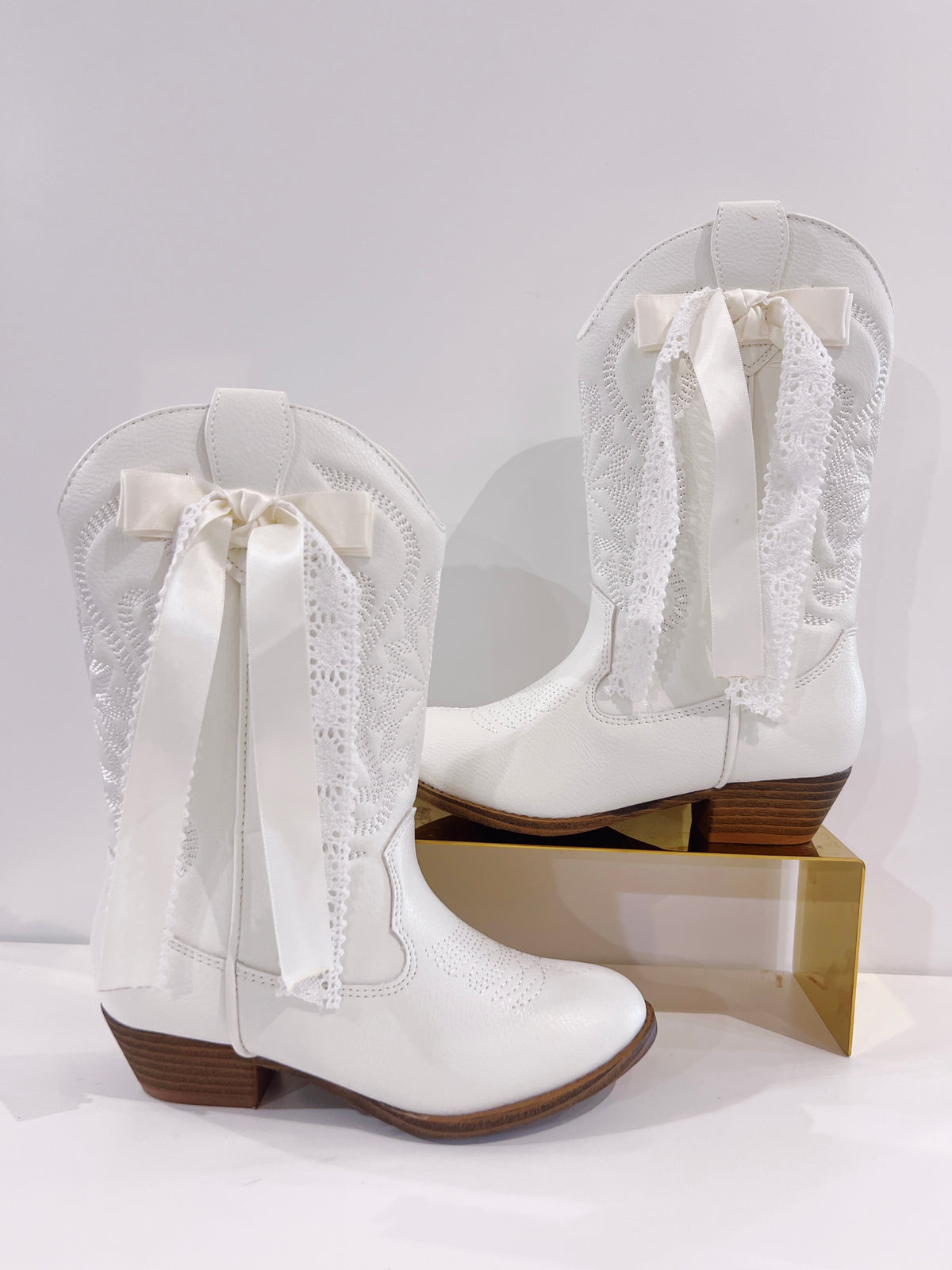 Mia White Ribbon Boot