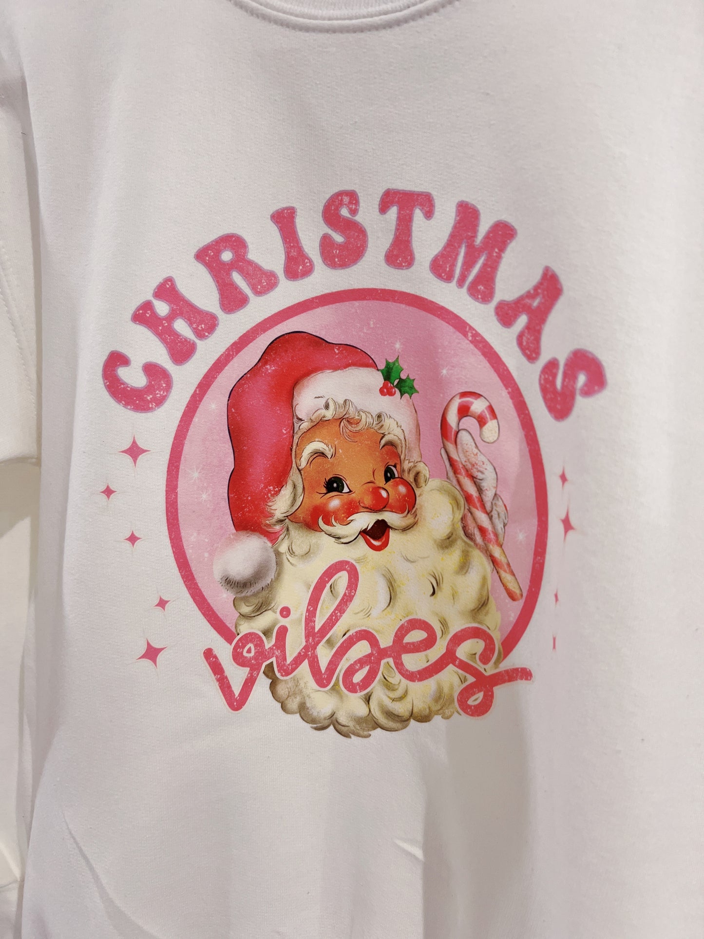 White/Pink Christmas Vibes Graphic Sweatshirt