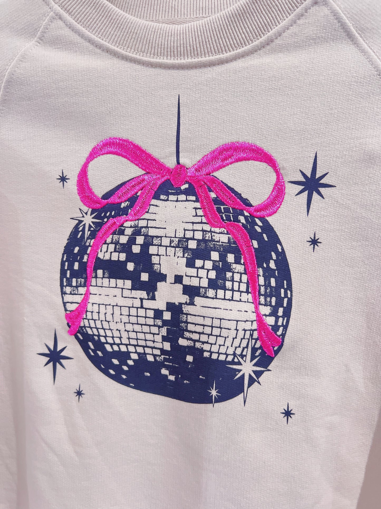 Paper Flower Embroidered Bows & Disco Ball Sweatshirt