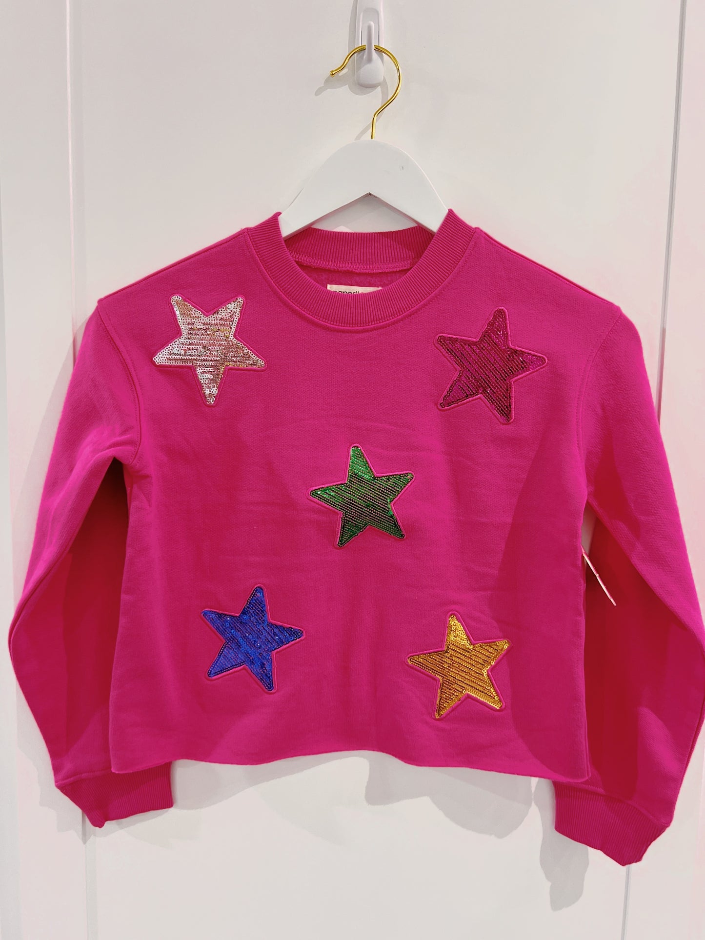 Paper Flower Sequin Stars Applique Sweatshirt