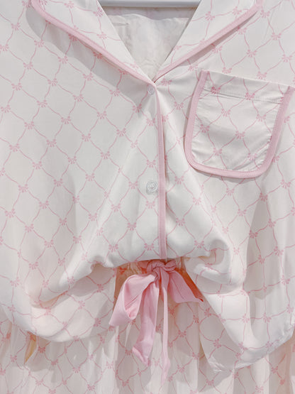 Juniors Bow Lattice Satin Lounge Set