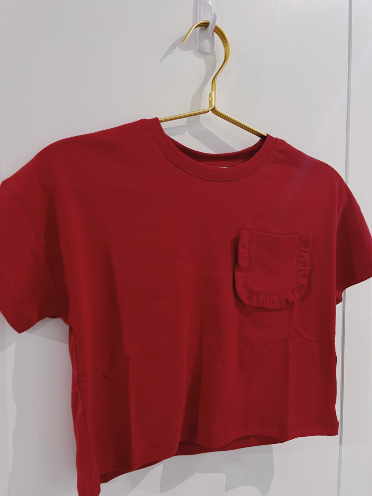 Hayden Crimson Ruffle Pocket Tee