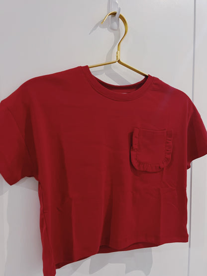 Hayden Crimson Ruffle Pocket Tee