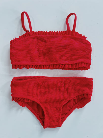 Red Crinkle Bandeau Bikini