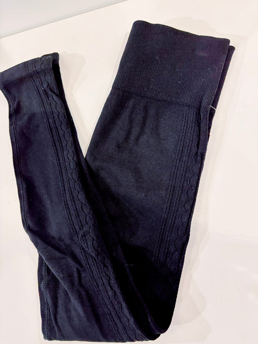 Black Seamless Cable Knit Textured Leggings