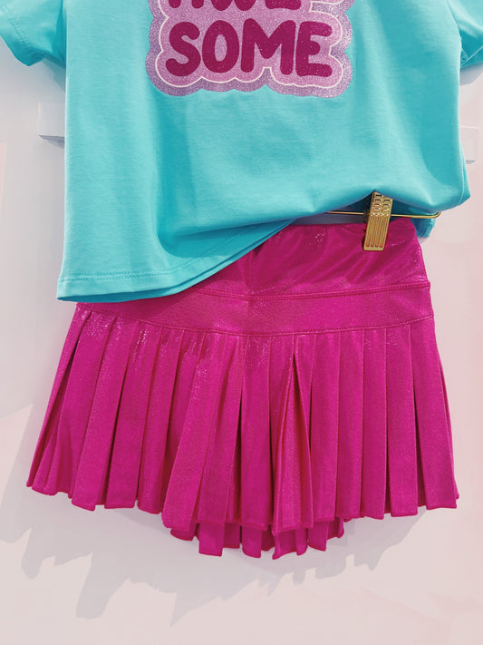 Hot Pink Shimmer Mini Pleated Skort