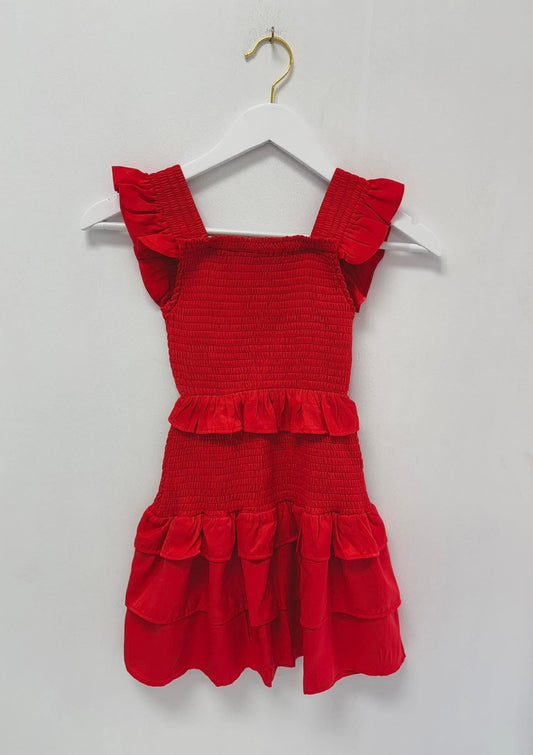 Miss Behave Red Sophia 3 Tier Smocked Ruffle Dress
