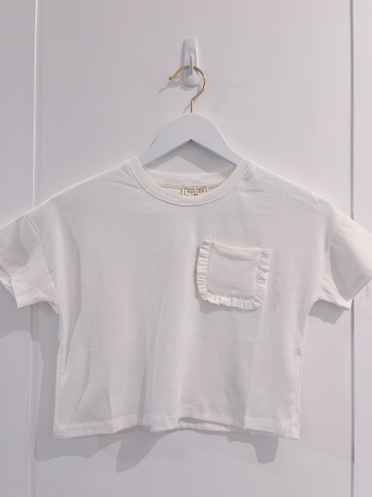 Hayden Off White Ruffle Pocket Tee