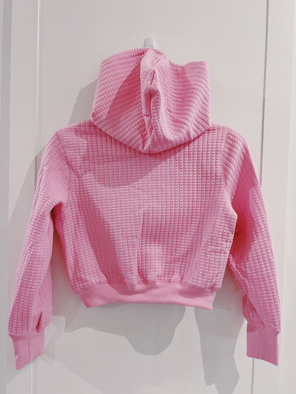 Peach Love Candy Pink Quilted Cropped Hoodie