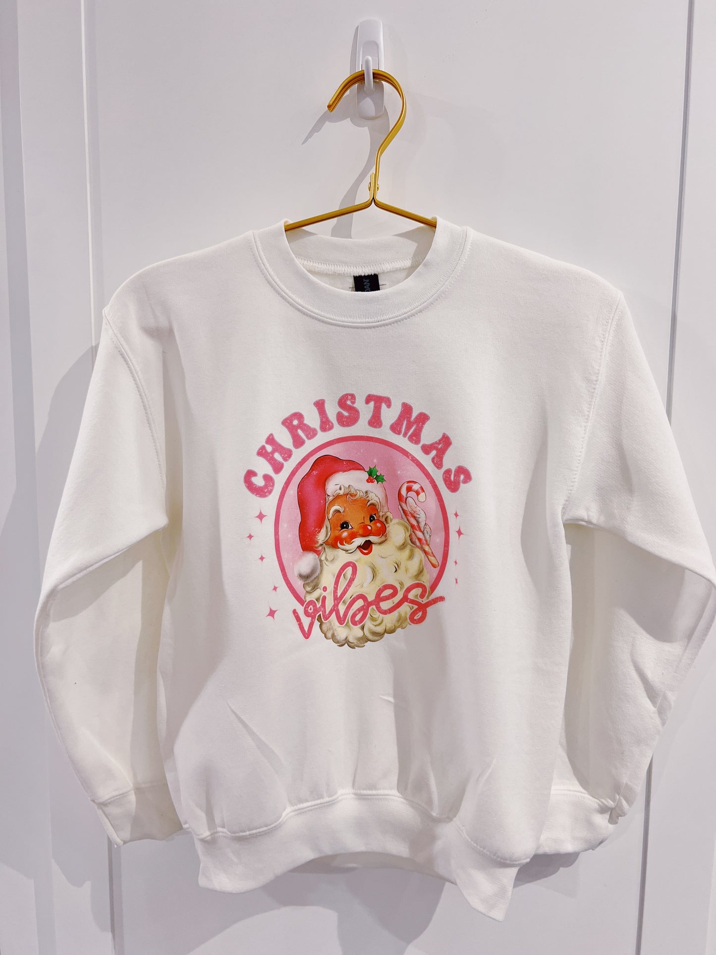 White/Pink Christmas Vibes Graphic Sweatshirt