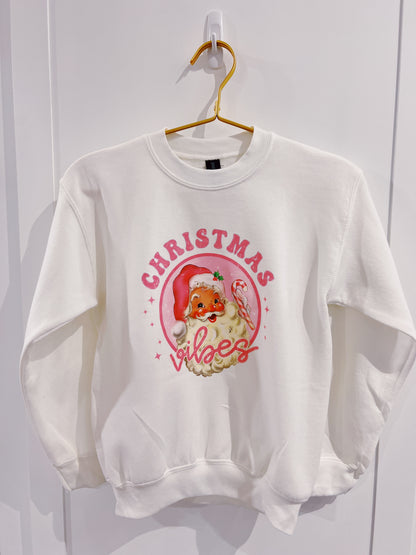 White/Pink Christmas Vibes Graphic Sweatshirt