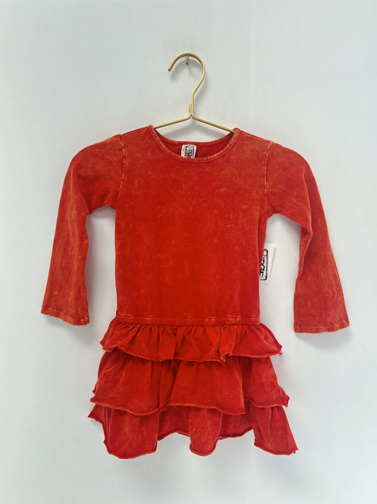 Erge Red Vintage Washed Ruffle Dress