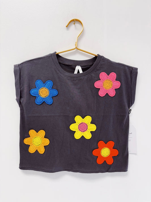 Sweet Soul Asphalt Crochet Flowers Shirt