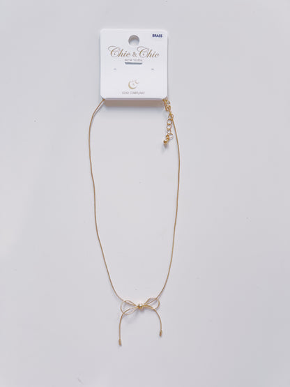 Gold Snake Chain Bow Necklace