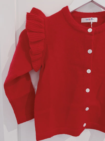 LuLu BeBe Red Ruffle Cardigan
