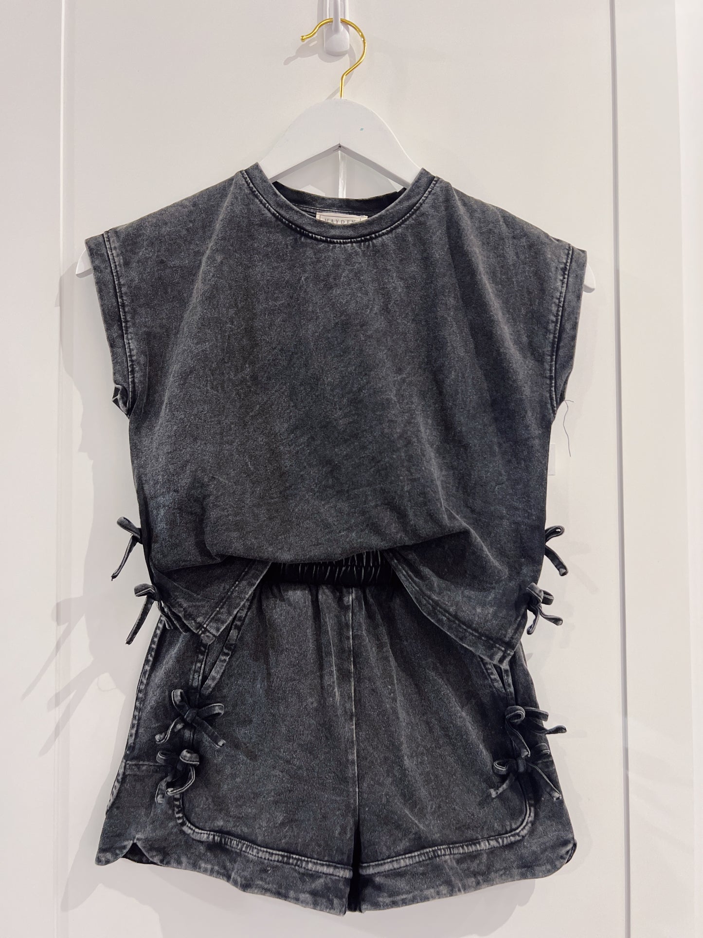 Hayden Black Side Bow Washed Knit Tee