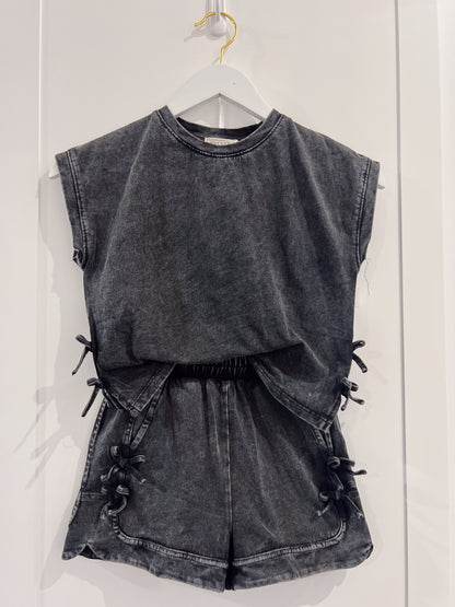 Hayden Black Side Bow Washed Knit Tee