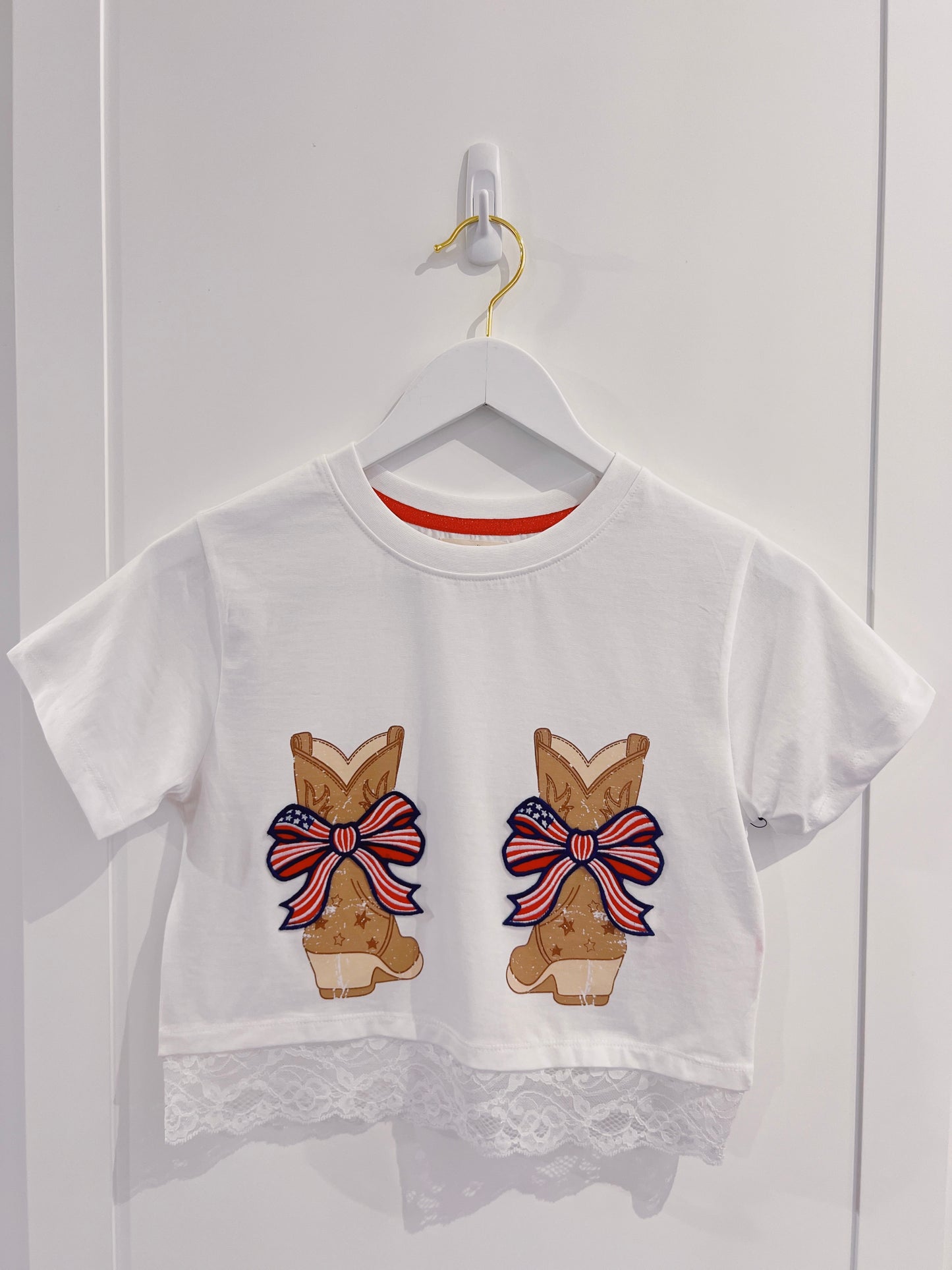 Paper Flower White Americana Bow Patch Tee