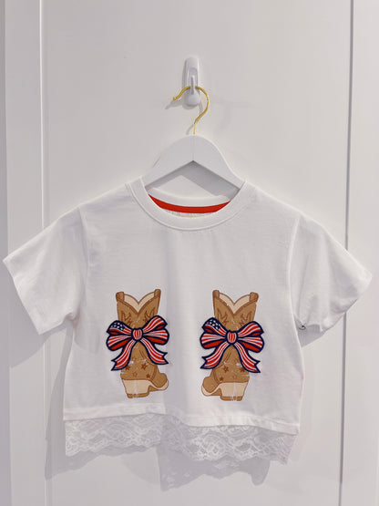 Paper Flower White Americana Bow Patch Tee