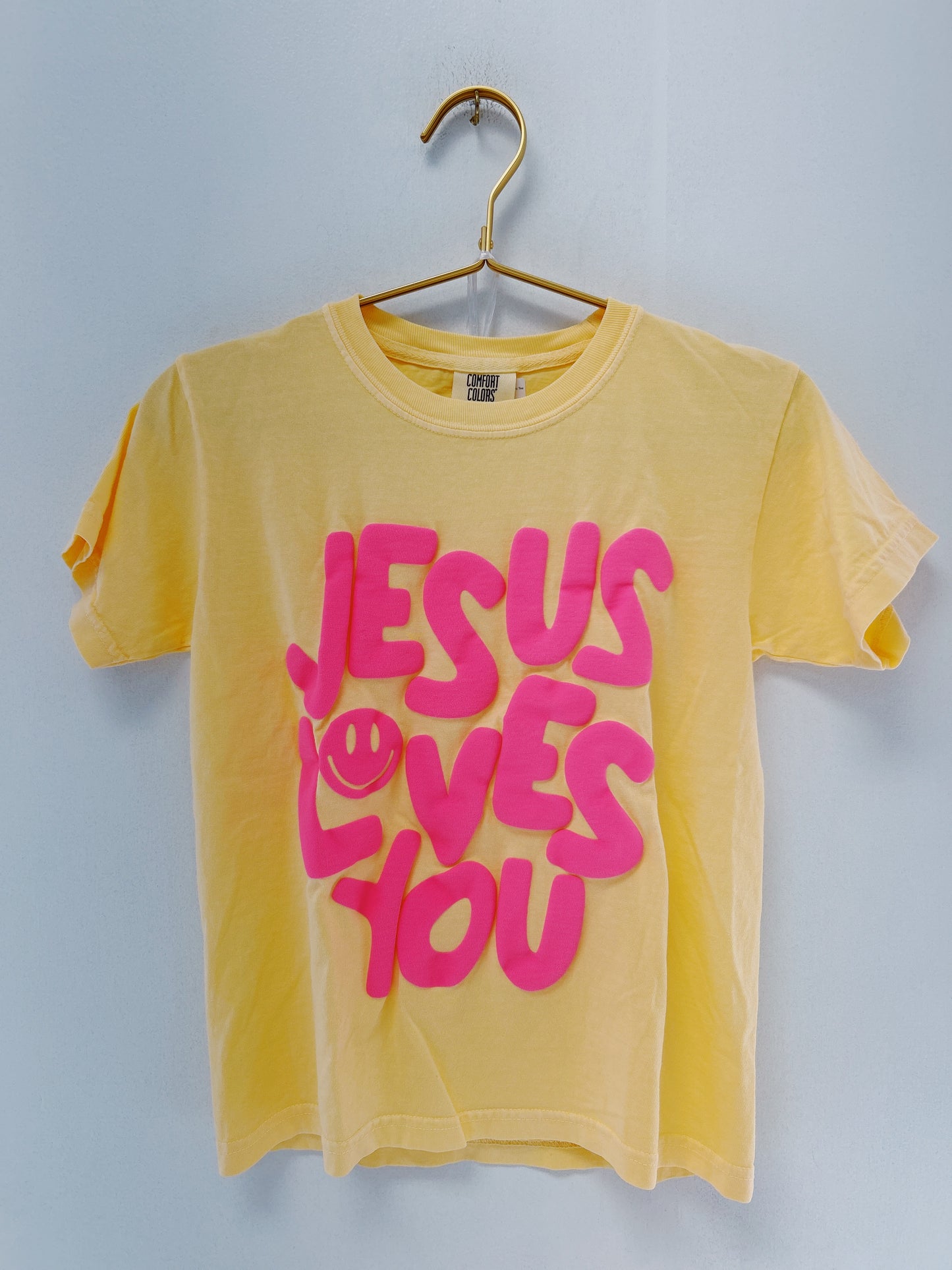 Yellow Smiley Jesus Loves You Tee