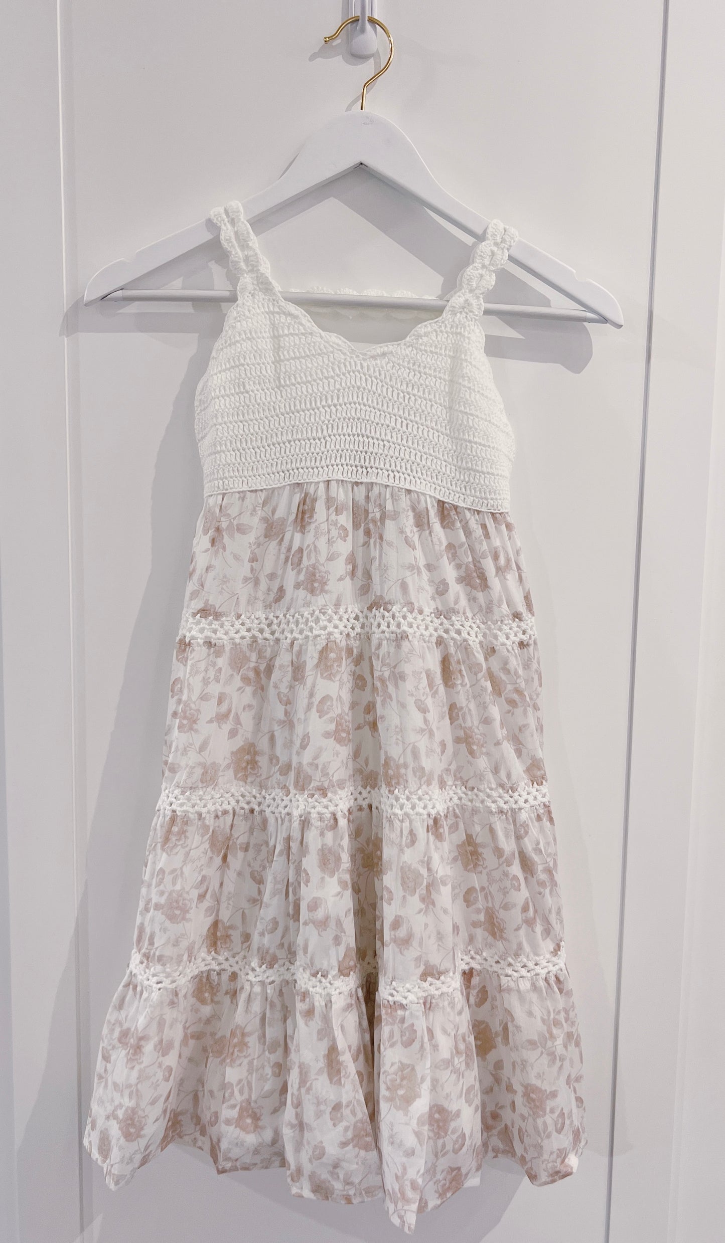 Love Daisy White/Tan Crochet Tiered Dress