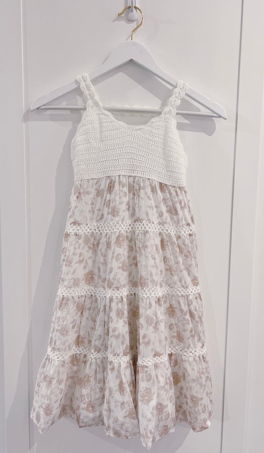 Love Daisy White/Tan Crochet Tiered Dress