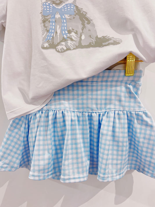 Blue Gingham Gathered Skort
