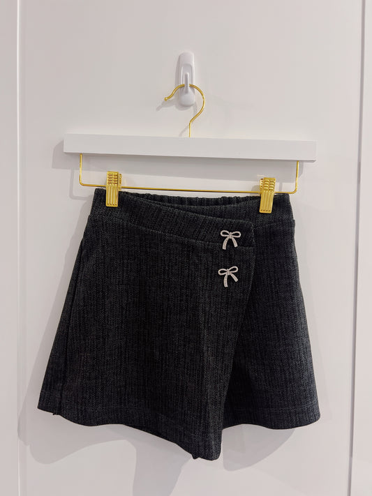 Mayoral Grey Rhinestone Bow Button Skort