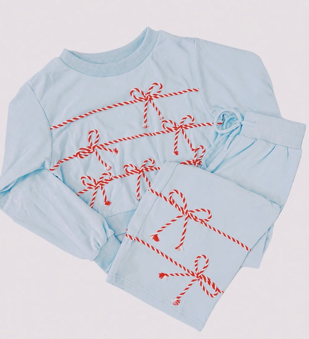 Peach Love Blue Candy Cane Stripe Sweat Set