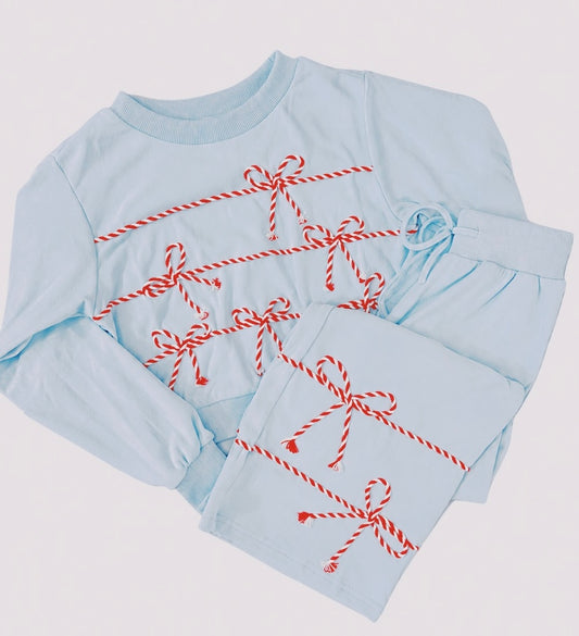 Peach Love Blue Candy Cane Stripe Sweat Set