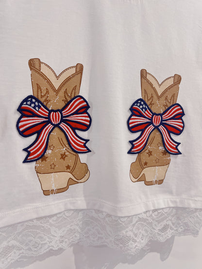 Paper Flower White Americana Bow Patch Tee