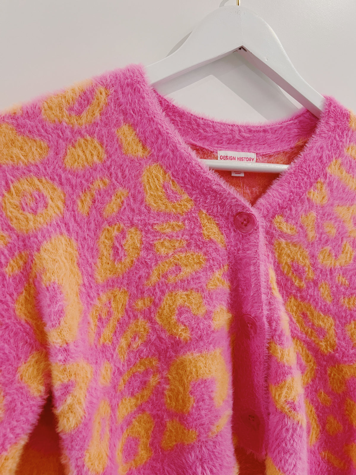 Design History Pink/Orange Leopard Cardigan
