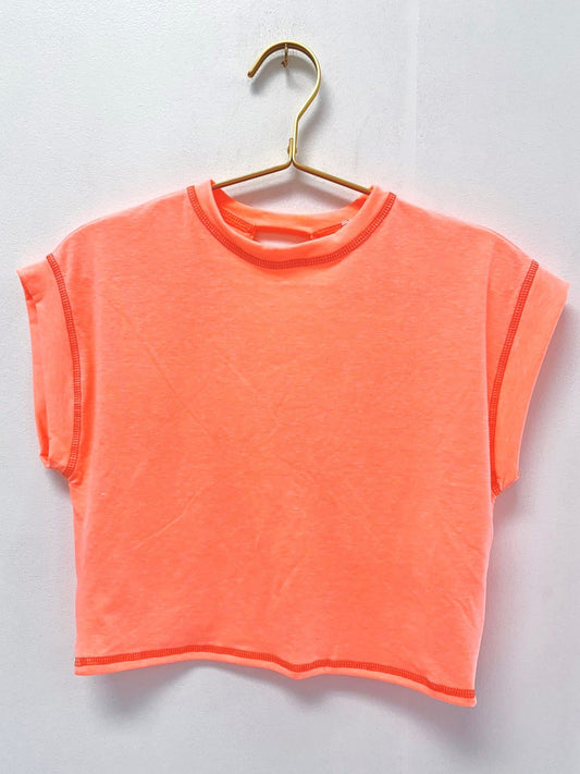 Good Girl Neon Coral Overlap Open Back Stitched Top
