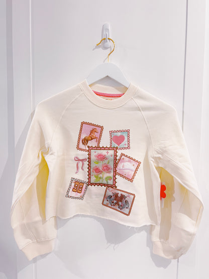 Paper Flower Stamps Embroidery Sweatshirt