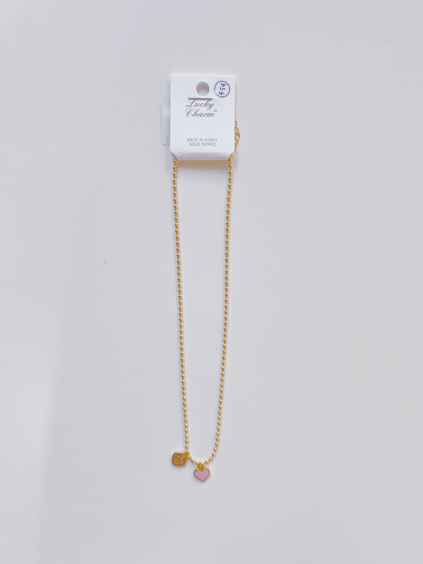 Gold Pink Heart Charm Necklace