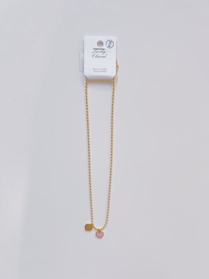 Gold Pink Heart Charm Necklace