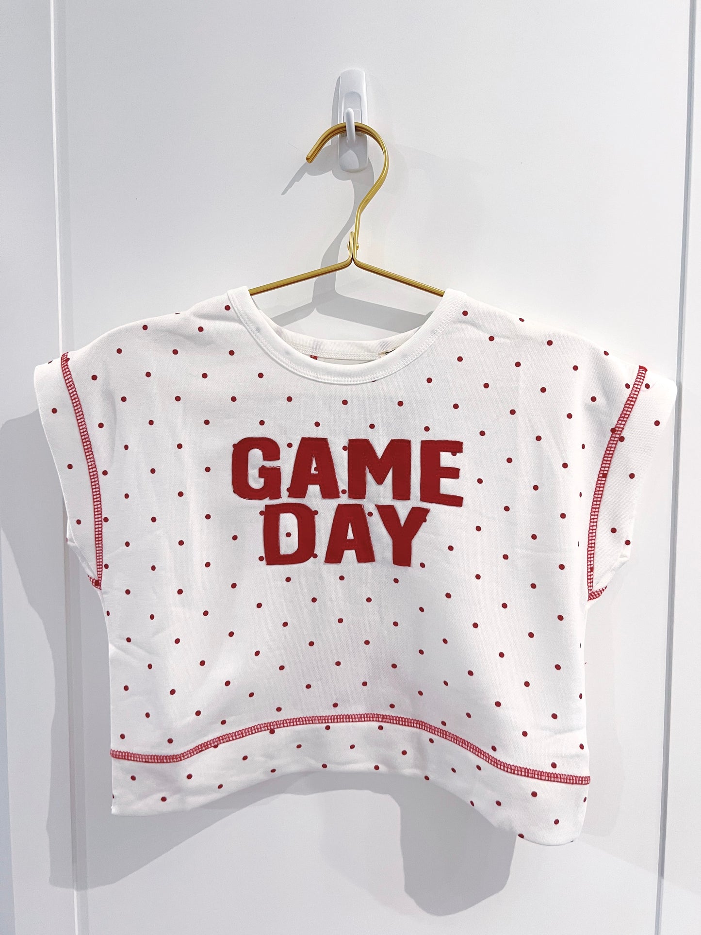 Hayden Crimson Polka Dot Game Day Top