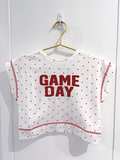 Hayden Crimson Polka Dot Game Day Top