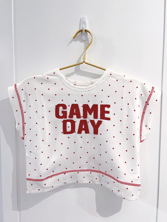 Hayden Crimson Polka Dot Game Day Top