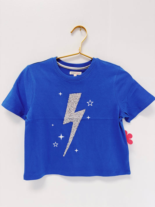 Paper Flower Navy Rhinestone Bolt Tee