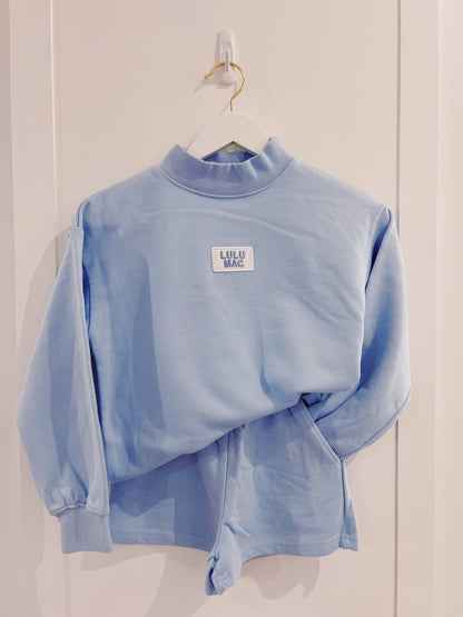 LuLu Mac Kid Terry Cloth Shorts- Light Blue