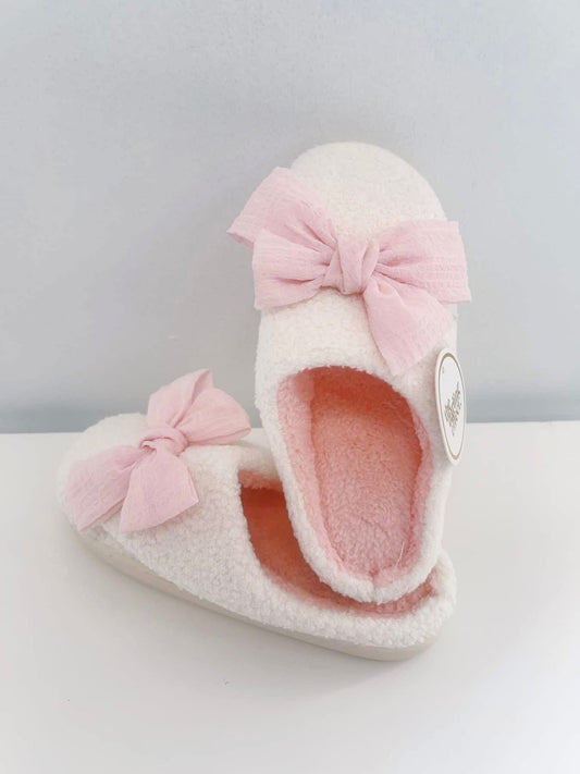 Light Pink Bow Fuzzy Slippers